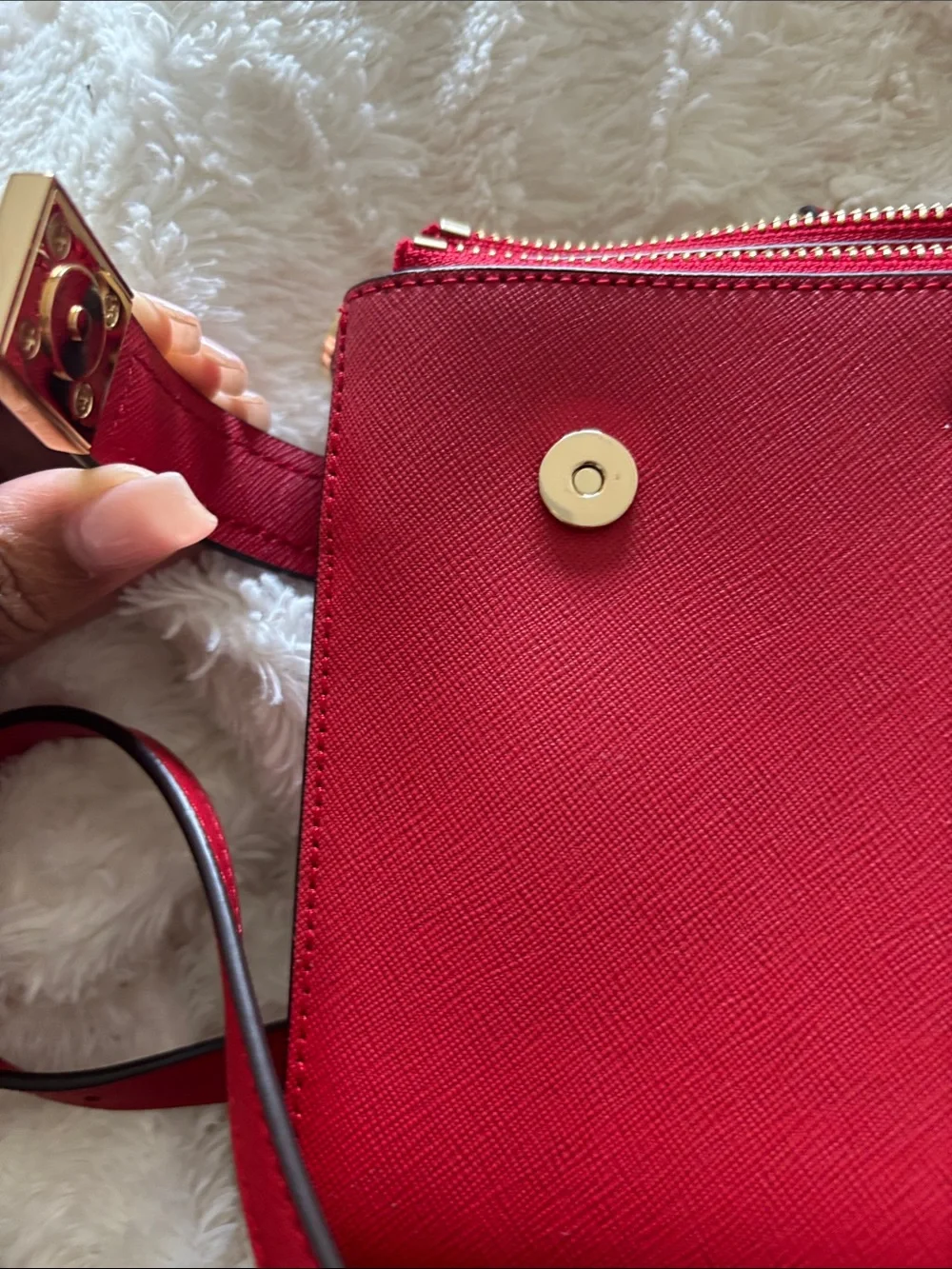 MICHAEL KORS Red Saffiano Leather Crossbody with Gold Hardware